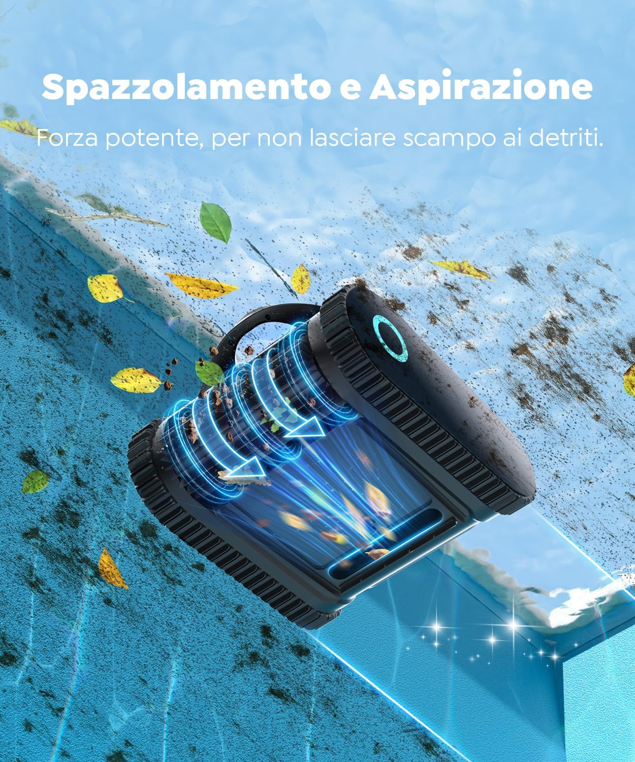 Robot Piscina C1 Senza Fili — Pulisce Fondo e Pareti fino a 150 m²