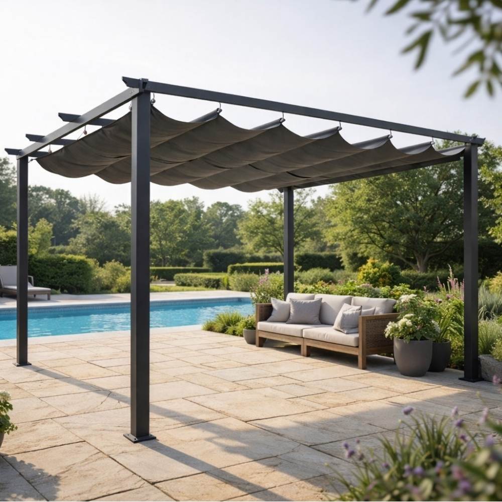 Pergola da Giardino 4x4 con Tetto Retrattile - Struttura in Alluminio Antracite