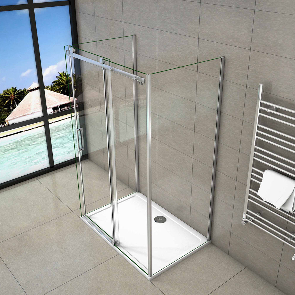 Box doccia a tre lati scorrevole 120x80x80 cm in vetro temperato anticalcare con telaio cromato, h 195 cm