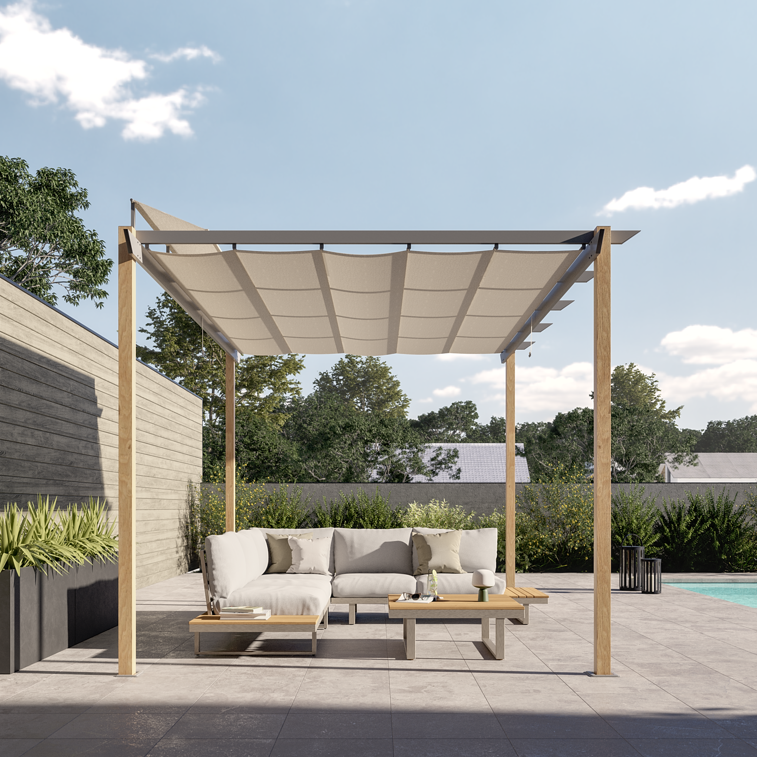 Pergola Autoportante in Alluminio Effetto Legno Omega Naterial 3x4m