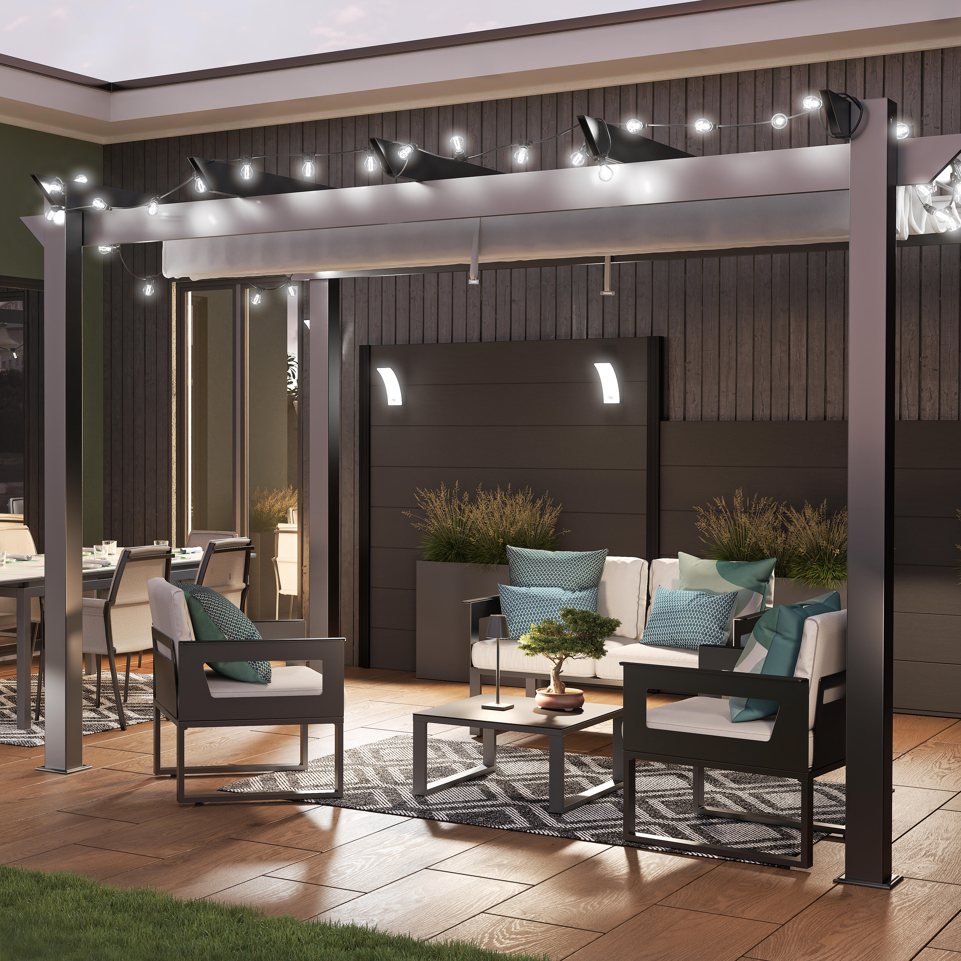 Pergola in alluminio antracite Omega NATERIAL 2,8x4m con copertura scorrevole